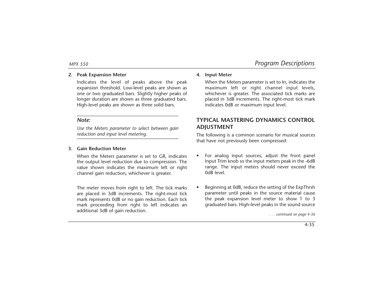 Program descriptions | Lexicon MPX 550 User Manual | Page 79 / 111