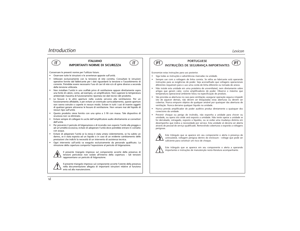 Introduction, Lexicon vi | Lexicon MPX 550 User Manual | Page 8 / 111
