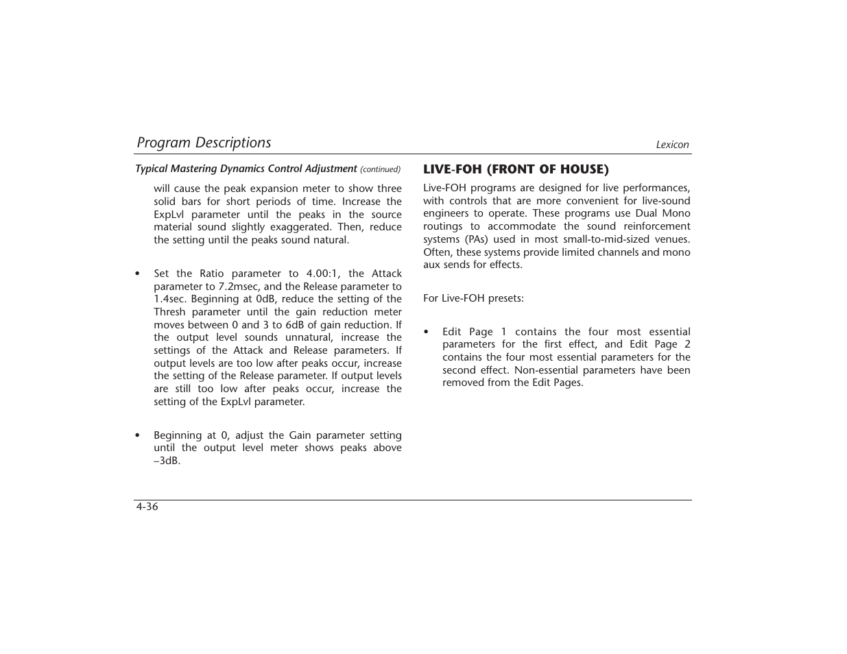 Program descriptions | Lexicon MPX 550 User Manual | Page 80 / 111