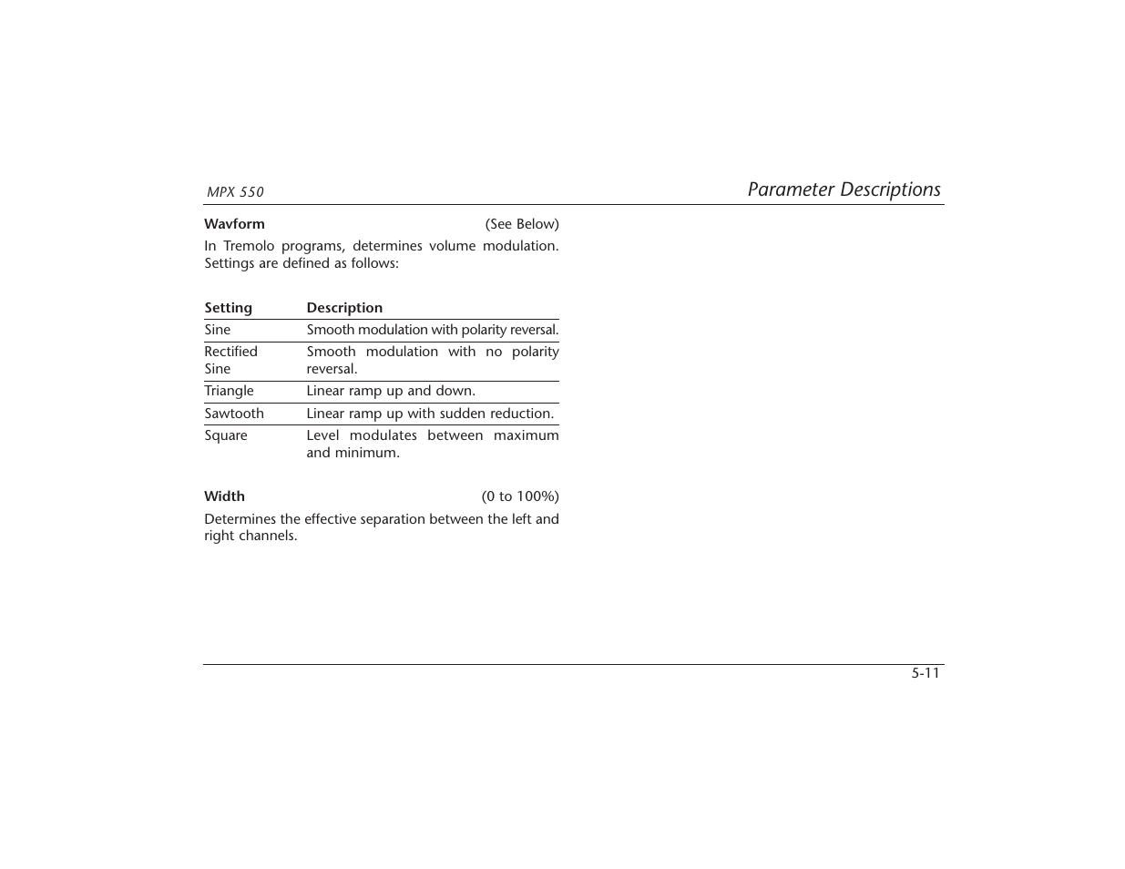 Parameter descriptions | Lexicon MPX 550 User Manual | Page 92 / 111