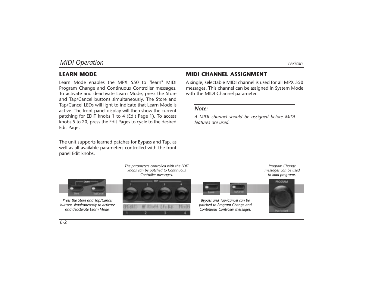 Midi operation | Lexicon MPX 550 User Manual | Page 94 / 111