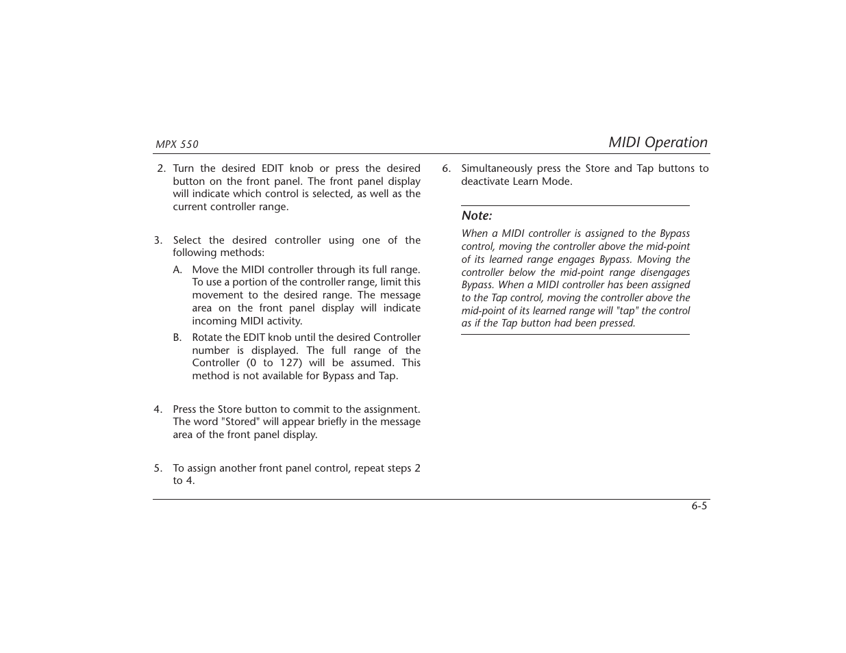 Midi operation | Lexicon MPX 550 User Manual | Page 97 / 111