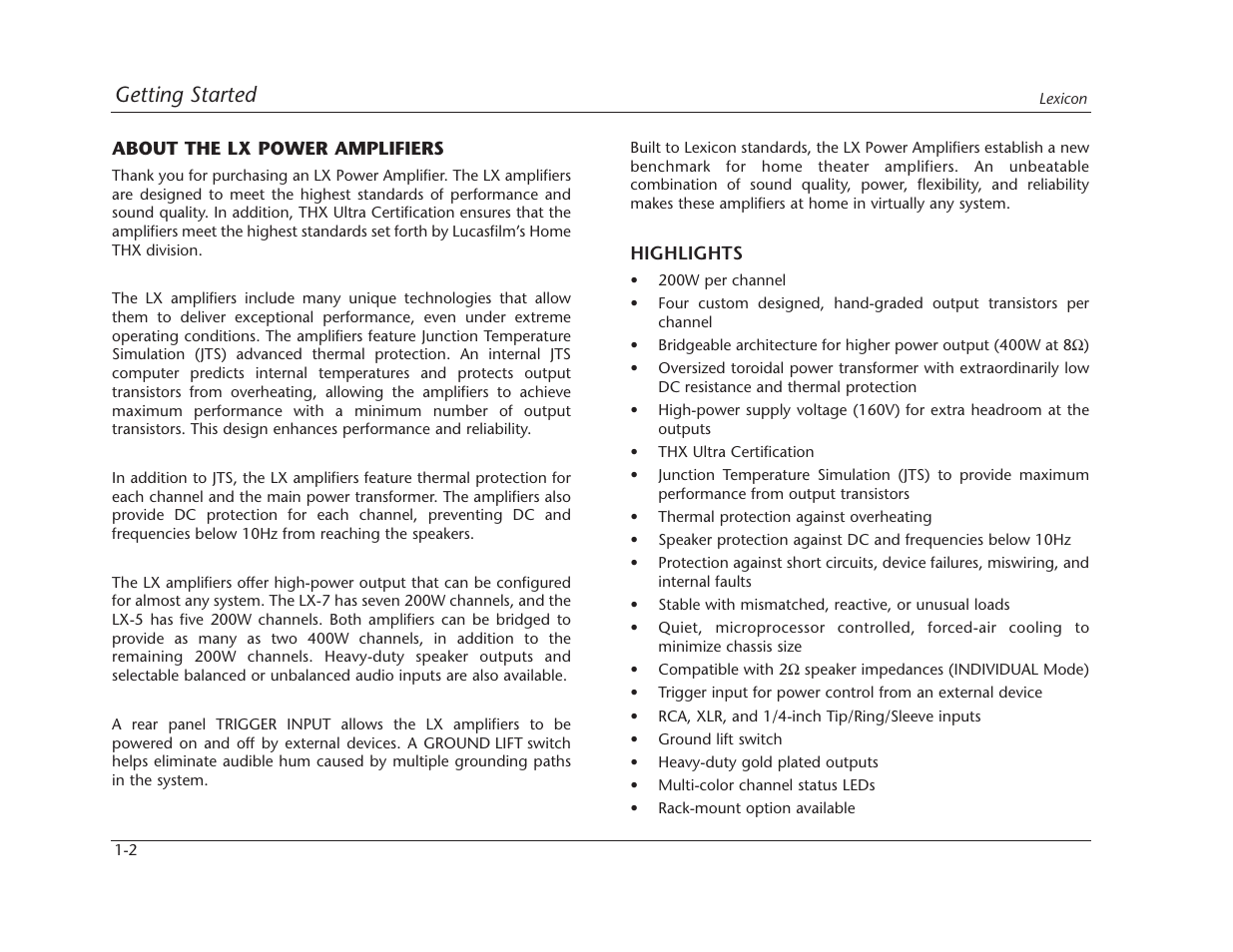 Getting started | Lexicon LX-7 User Manual | Page 7 / 27