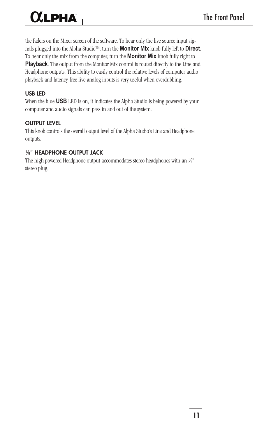 The front panel | Lexicon Recording Studio User Manual | Page 11 / 36