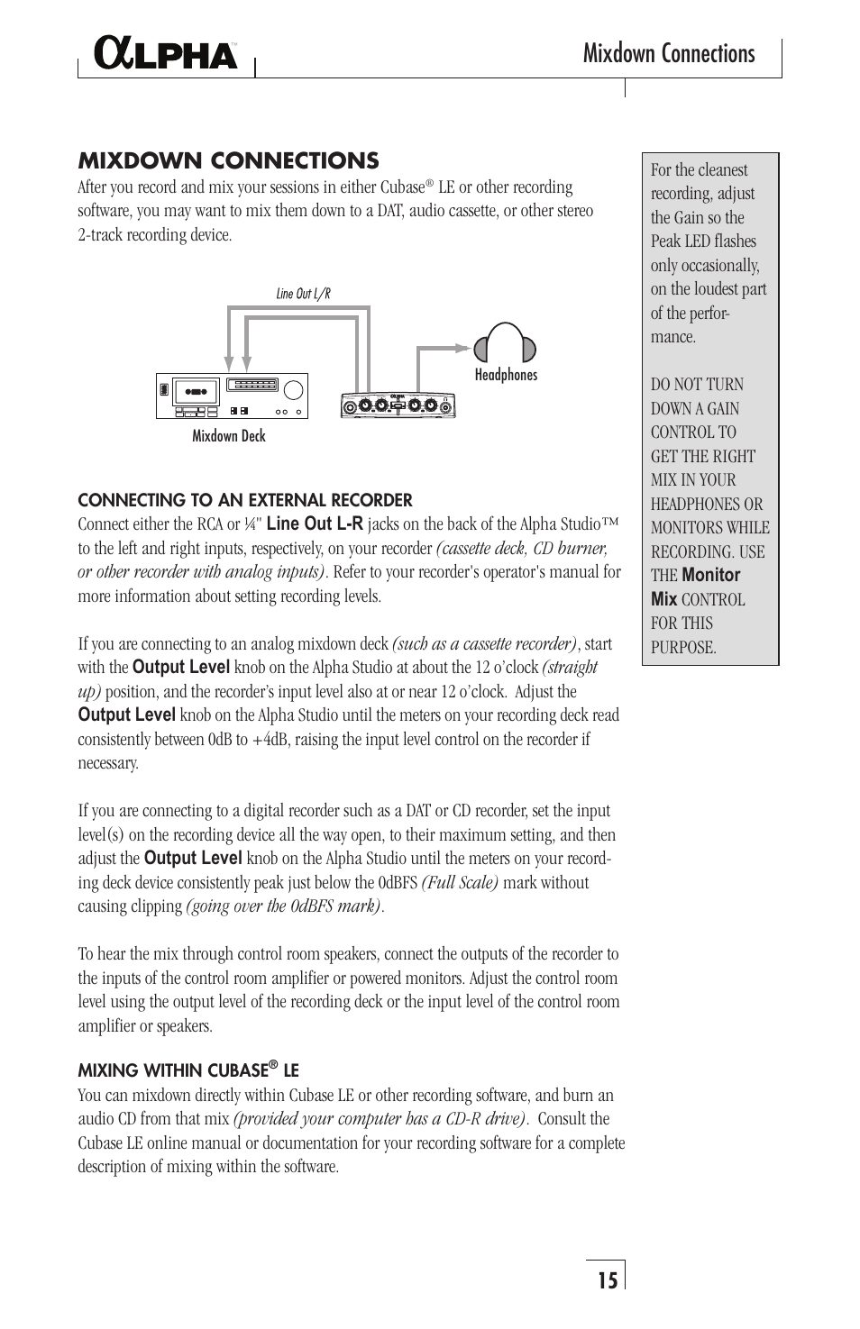 Mixdown connections | Lexicon Recording Studio User Manual | Page 15 / 36