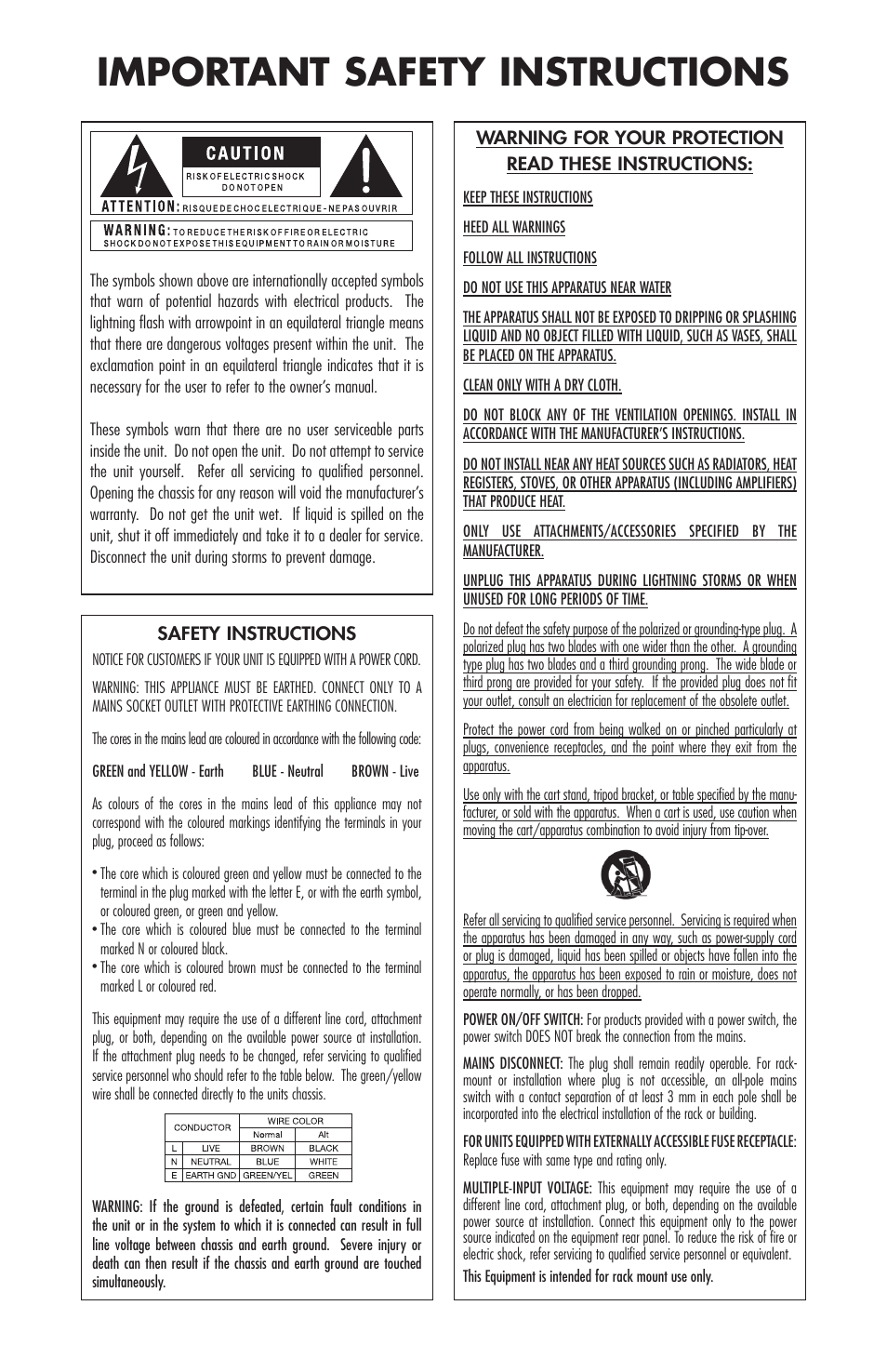 Important safety instructions | Lexicon Recording Studio User Manual | Page 2 / 36