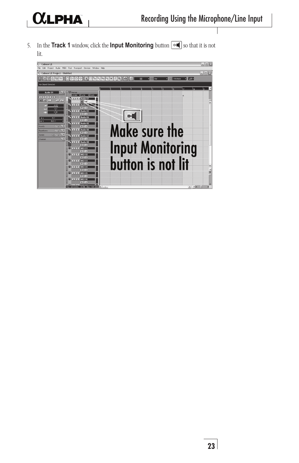 Recording using the microphone/line input | Lexicon Recording Studio User Manual | Page 23 / 36