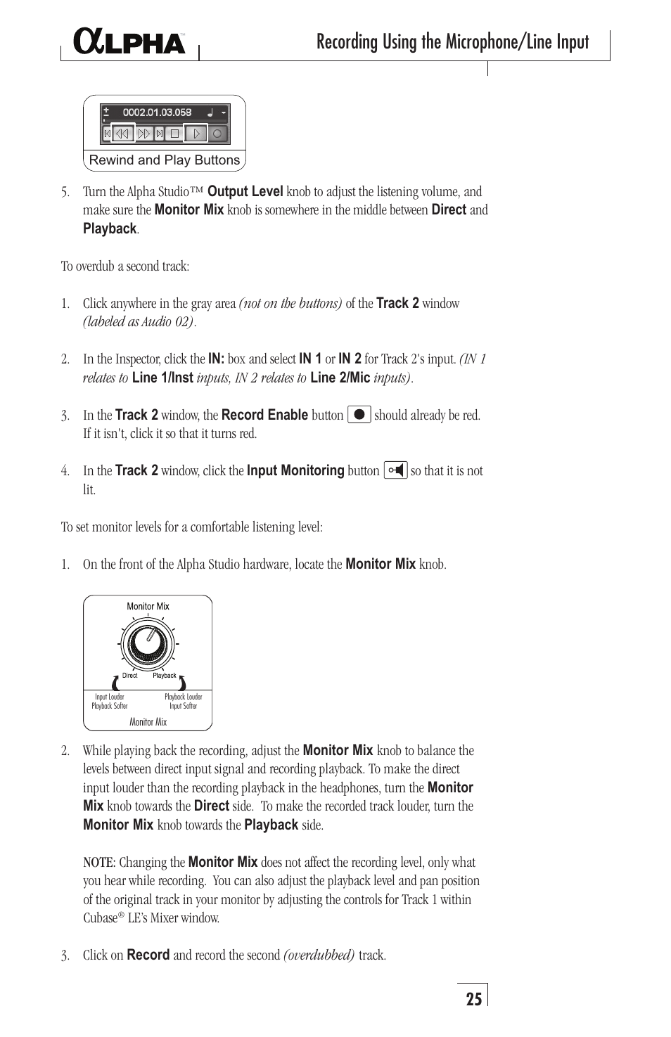 Recording using the microphone/line input | Lexicon Recording Studio User Manual | Page 25 / 36