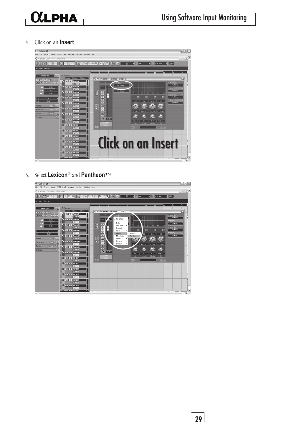 Using software input monitoring | Lexicon Recording Studio User Manual | Page 29 / 36