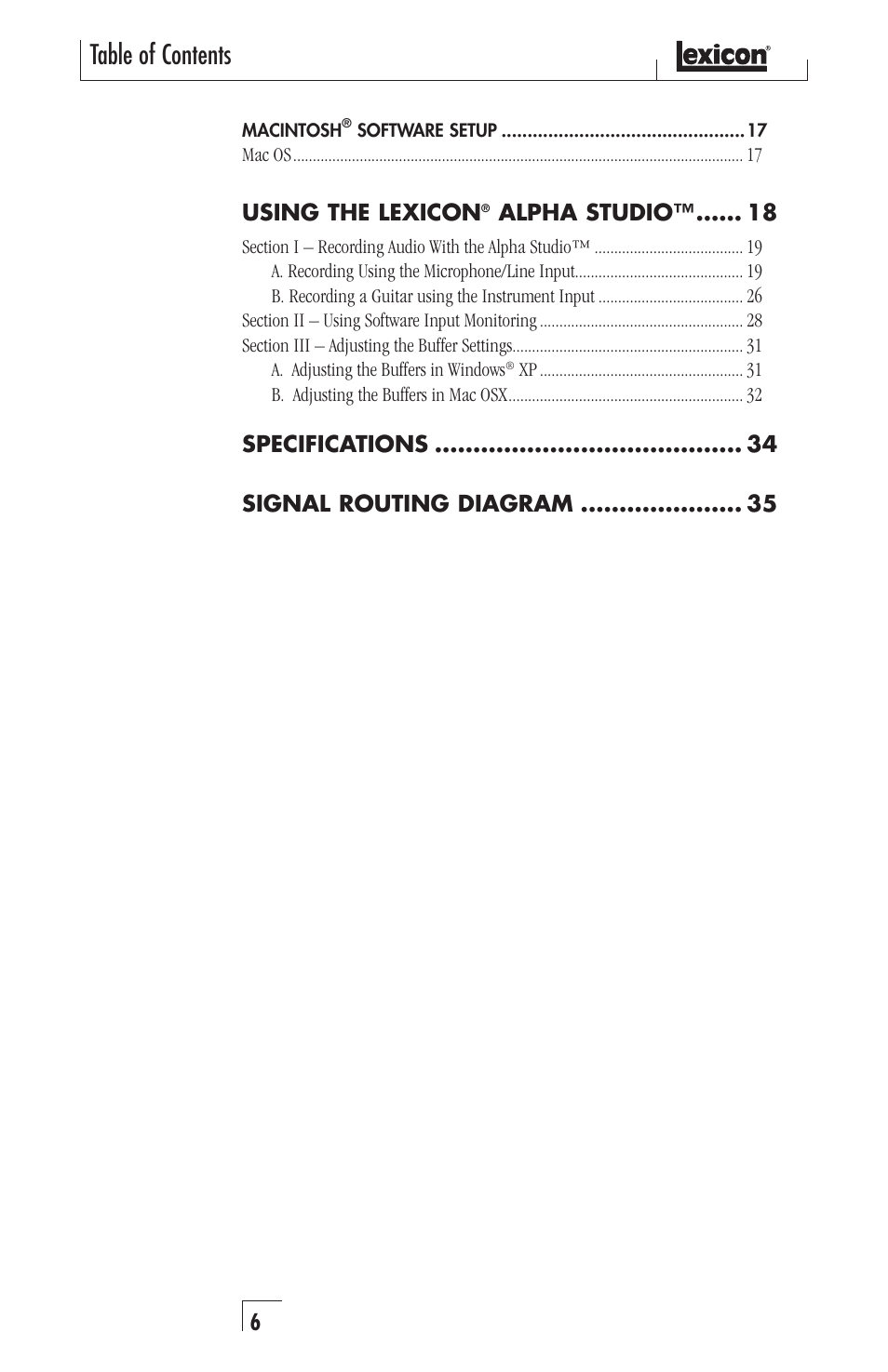 Lexicon Recording Studio User Manual | Page 6 / 36