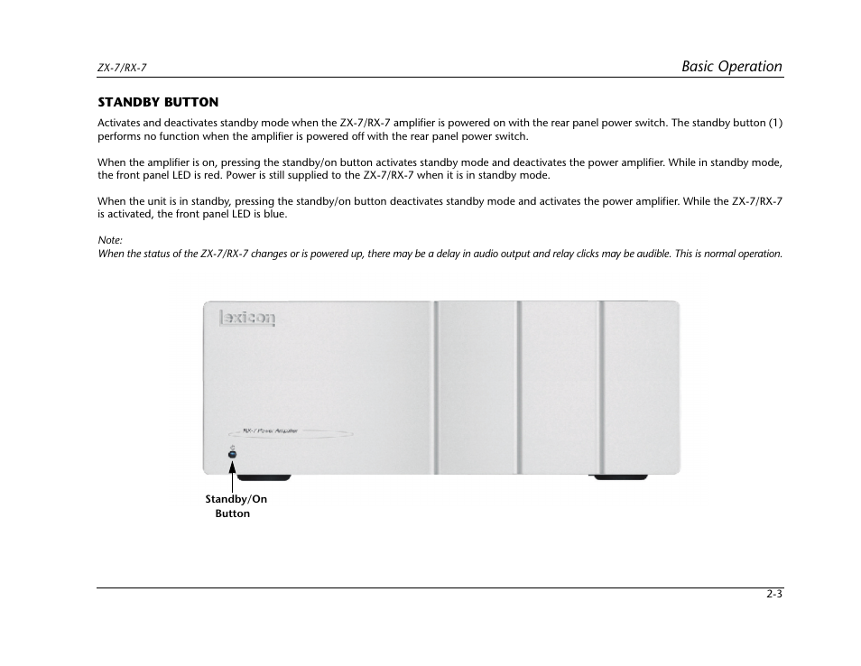 Standby button -3, Basic operation | Lexicon Power Amplifier RX-7 User Manual | Page 13 / 32