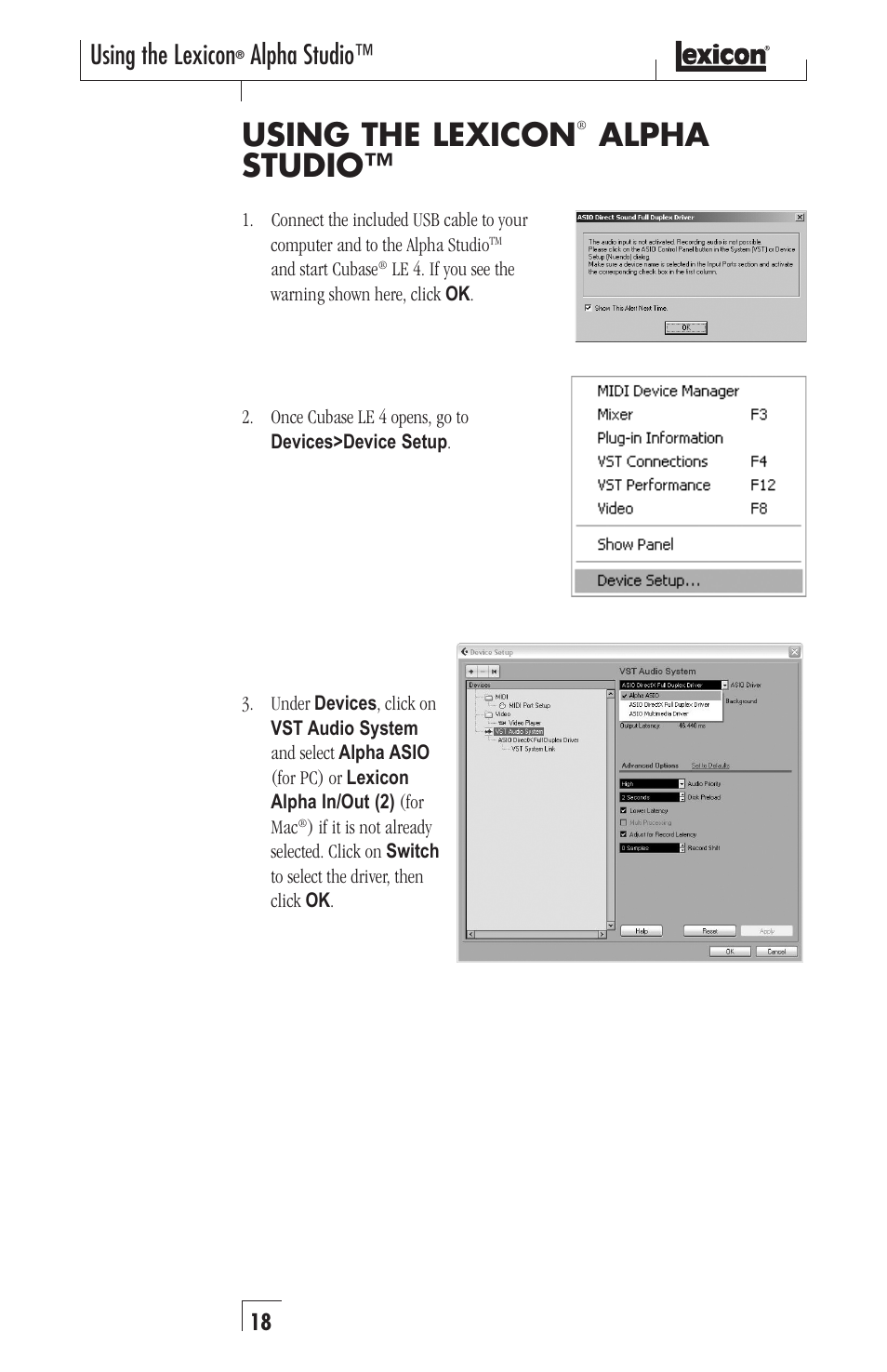 Using the lexicon, Alpha studio | Lexicon Alpha Desktop Recording Studio User Manual | Page 18 / 36