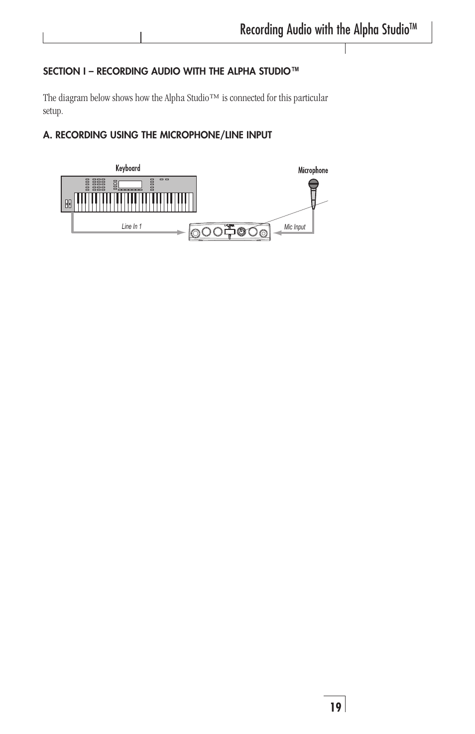 Recording audio with the alpha studio | Lexicon Alpha Desktop Recording Studio User Manual | Page 19 / 36