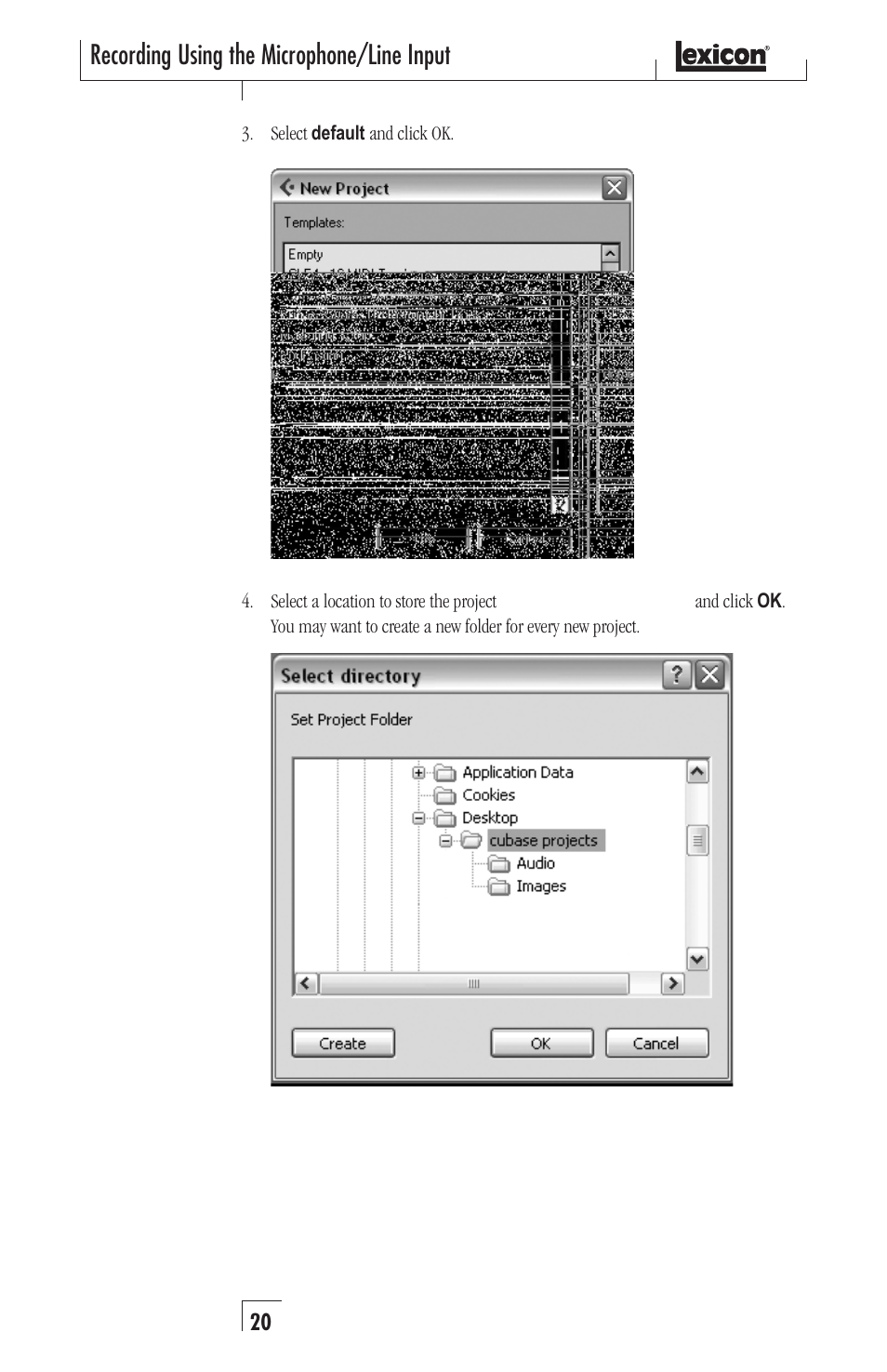 Recording using the microphone/line input | Lexicon Alpha Desktop Recording Studio User Manual | Page 20 / 36