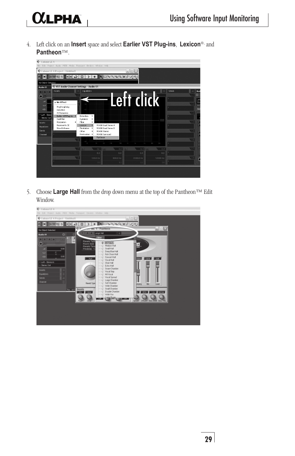 Using software input monitoring | Lexicon Alpha Desktop Recording Studio User Manual | Page 29 / 36