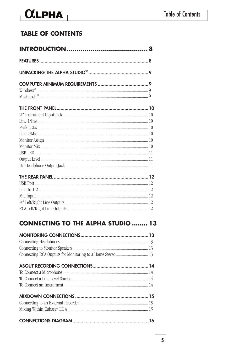 Lexicon Alpha Desktop Recording Studio User Manual | Page 5 / 36