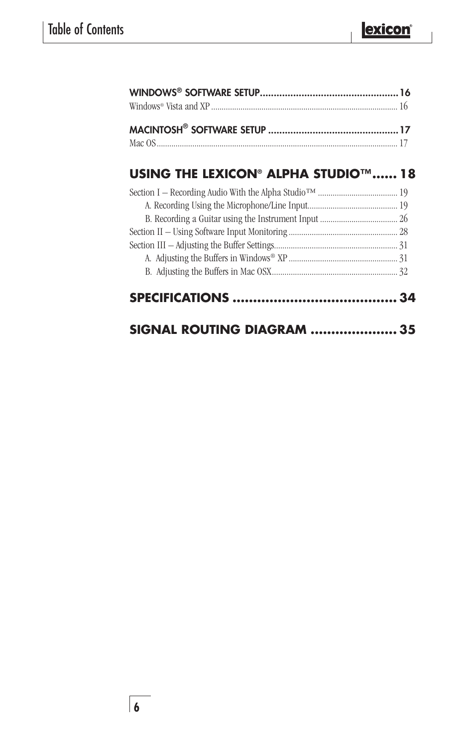 Lexicon Alpha Desktop Recording Studio User Manual | Page 6 / 36