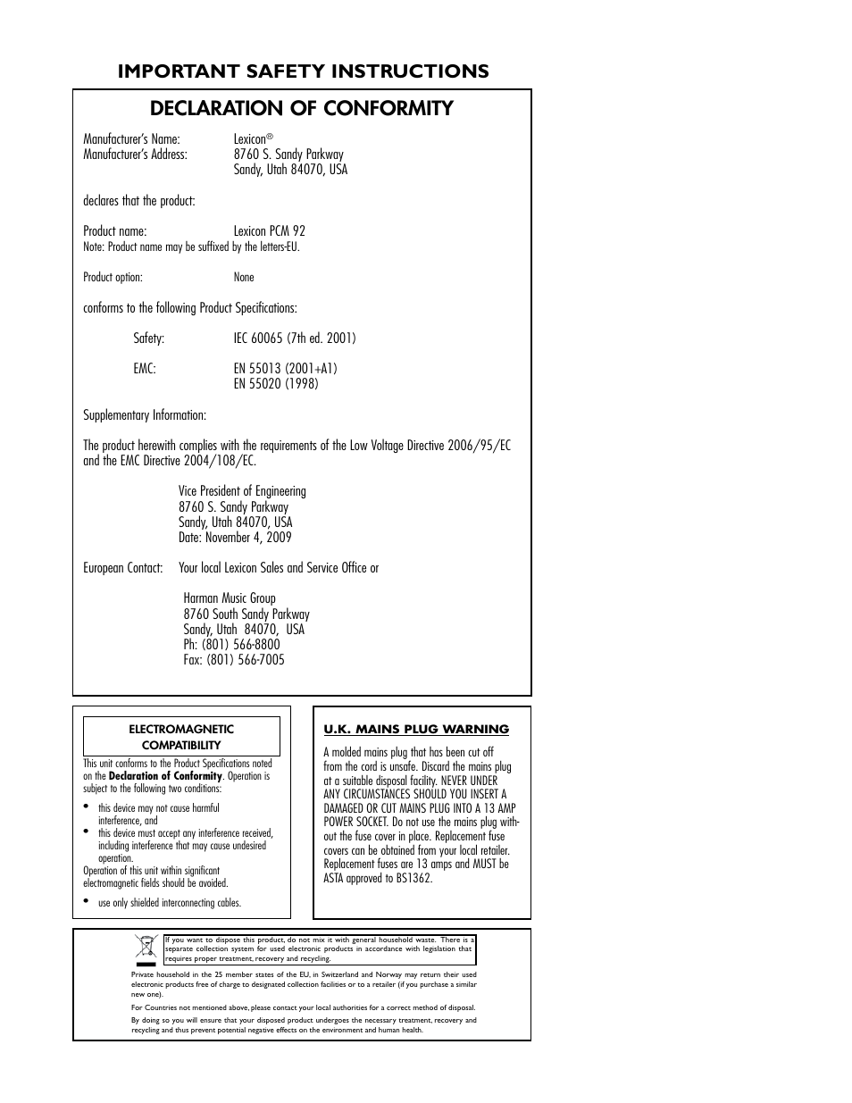Lexicon PCM92 User Manual | Page 3 / 64