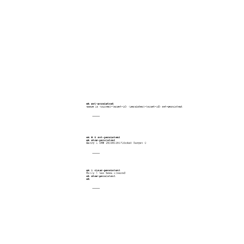 Select device, Inserting disk name in command line, Setting device 0 as persistent | Clearing persistent device map | LSI 7102XP-LC User Manual | Page 74 / 78