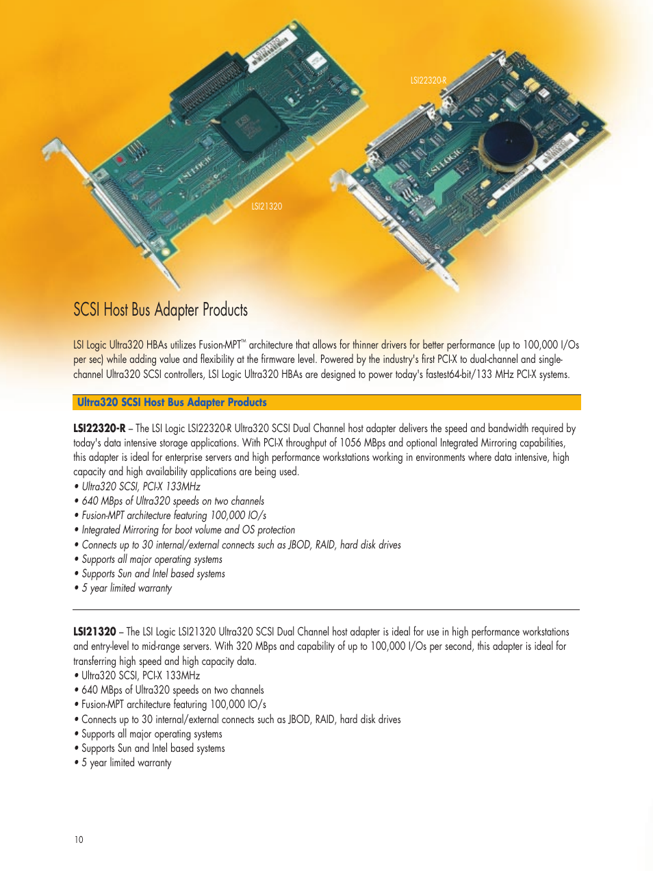 Scsi host bus adapter products | LSI MegaRAID Adapters Host Bus Adapters User Manual | Page 10 / 16