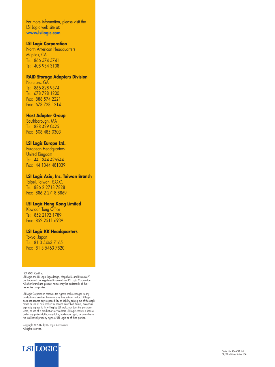 LSI MegaRAID Adapters Host Bus Adapters User Manual | Page 16 / 16