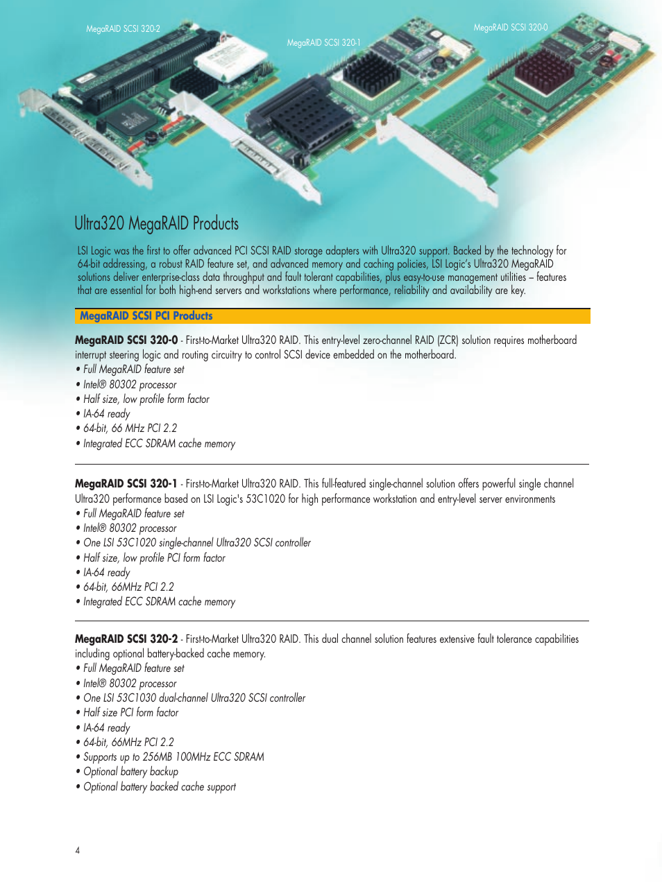 Ultra320 megaraid products | LSI MegaRAID Adapters Host Bus Adapters User Manual | Page 4 / 16