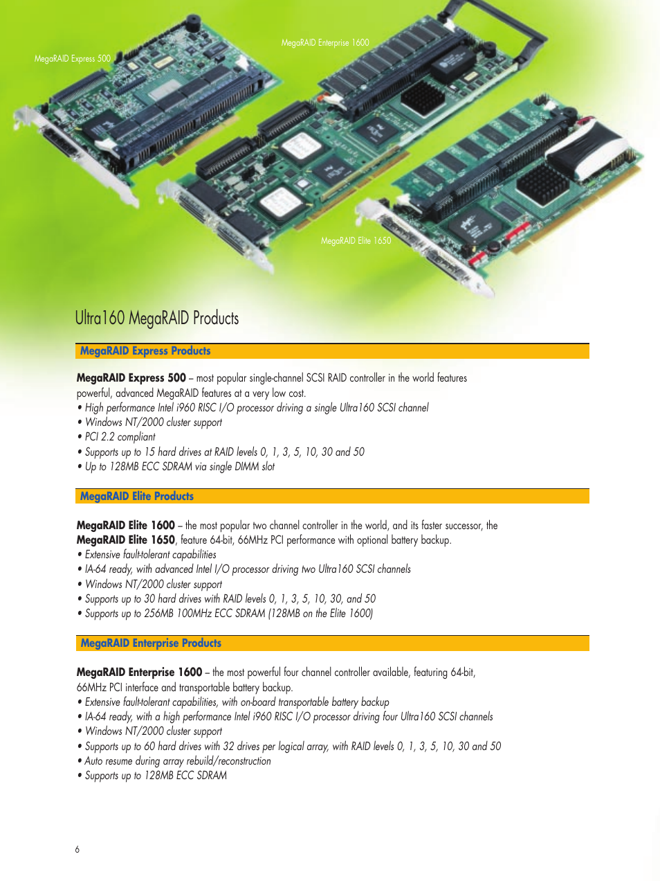 Ultra160 megaraid products | LSI MegaRAID Adapters Host Bus Adapters User Manual | Page 6 / 16