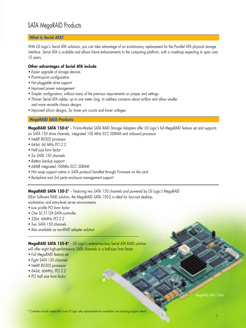 Sata megaraid products | LSI MegaRAID Adapters Host Bus Adapters User Manual | Page 7 / 16