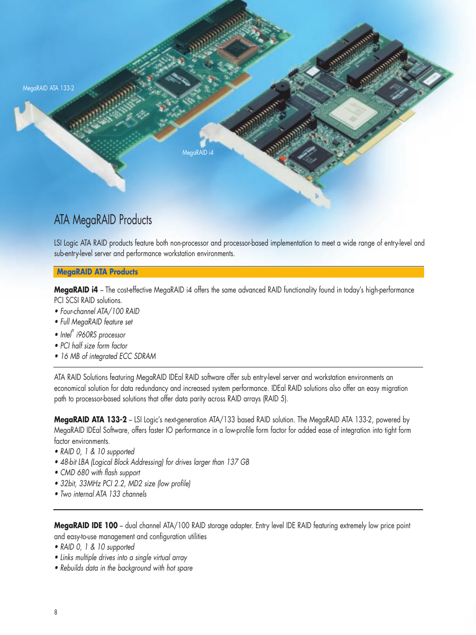 Ata megaraid products | LSI MegaRAID Adapters Host Bus Adapters User Manual | Page 8 / 16