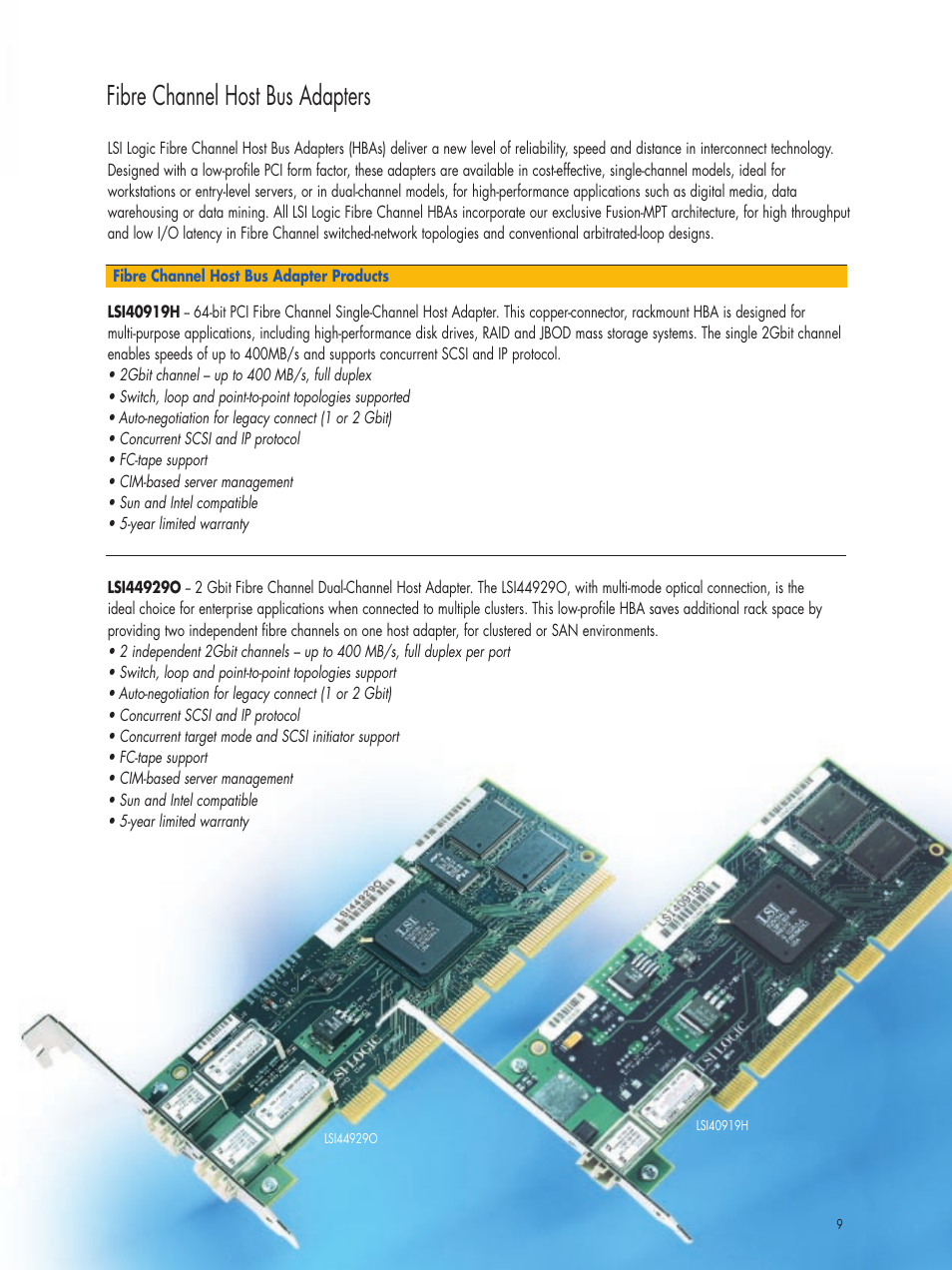 Fibre channel host bus adapters | LSI MegaRAID Adapters Host Bus Adapters User Manual | Page 9 / 16