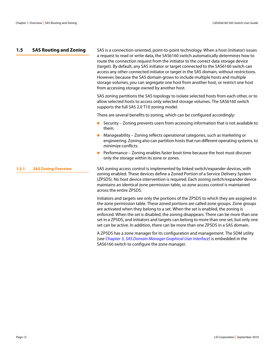 5 sas routing and zoning, 1 sas zoning overview | LSI SAS6160 User Manual | Page 12 / 76