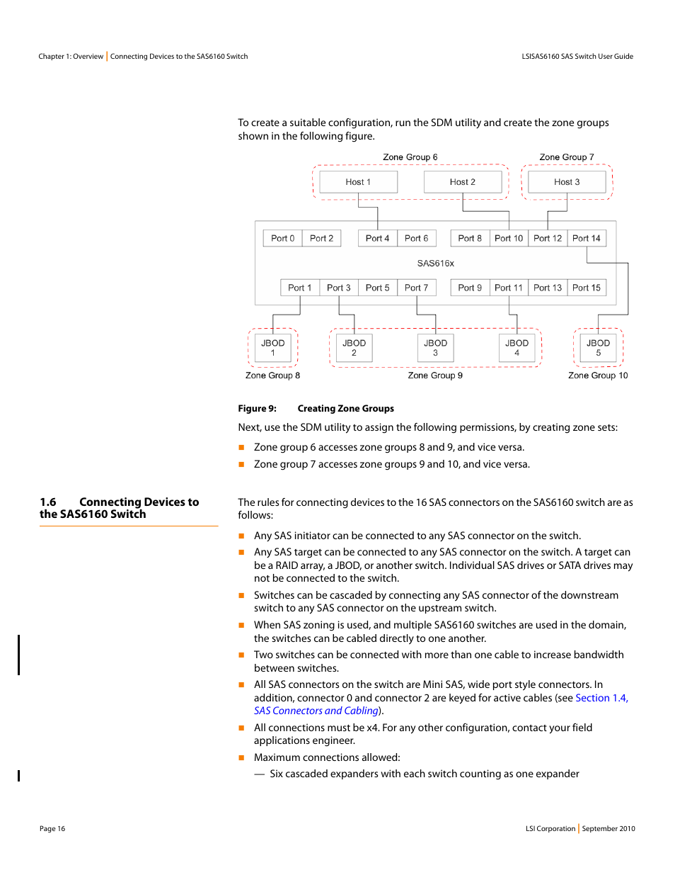 6 connecting devices to the sas6160 switch | LSI SAS6160 User Manual | Page 16 / 76