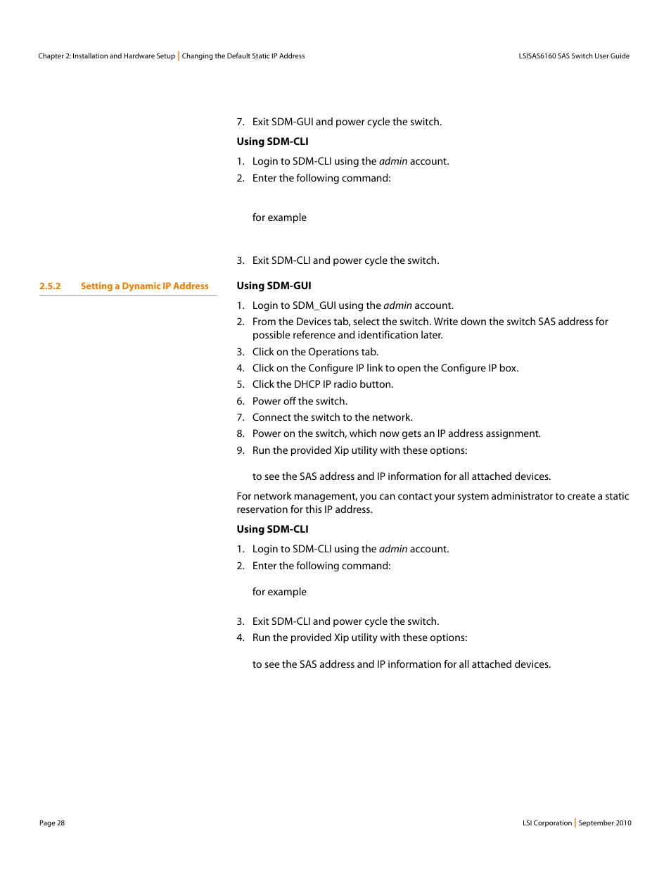 2 setting a dynamic ip address | LSI SAS6160 User Manual | Page 28 / 76