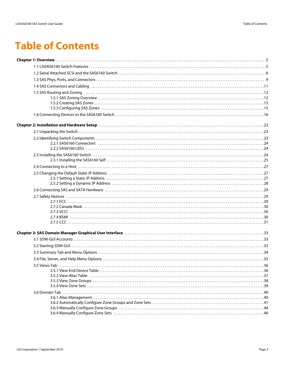 LSI SAS6160 User Manual | Page 3 / 76