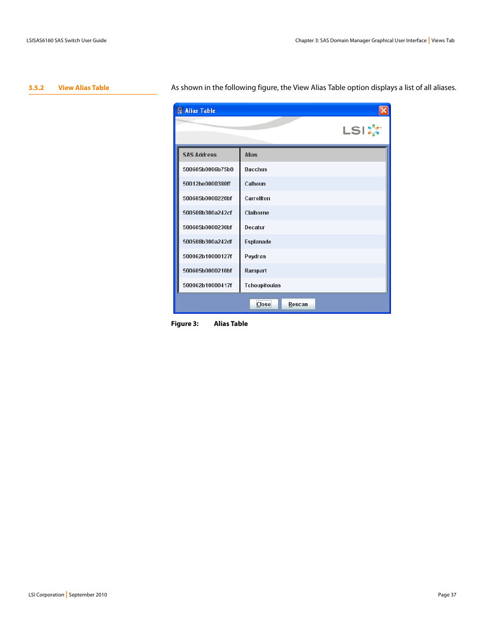 2 view alias table | LSI SAS6160 User Manual | Page 37 / 76