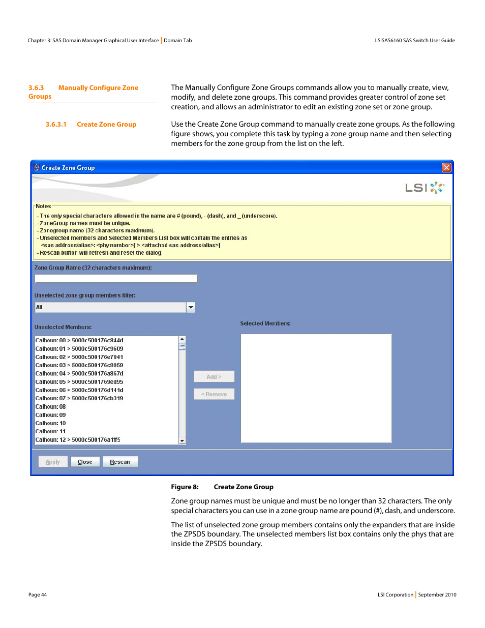 3 manually configure zone groups, 1 create zone group | LSI SAS6160 User Manual | Page 44 / 76