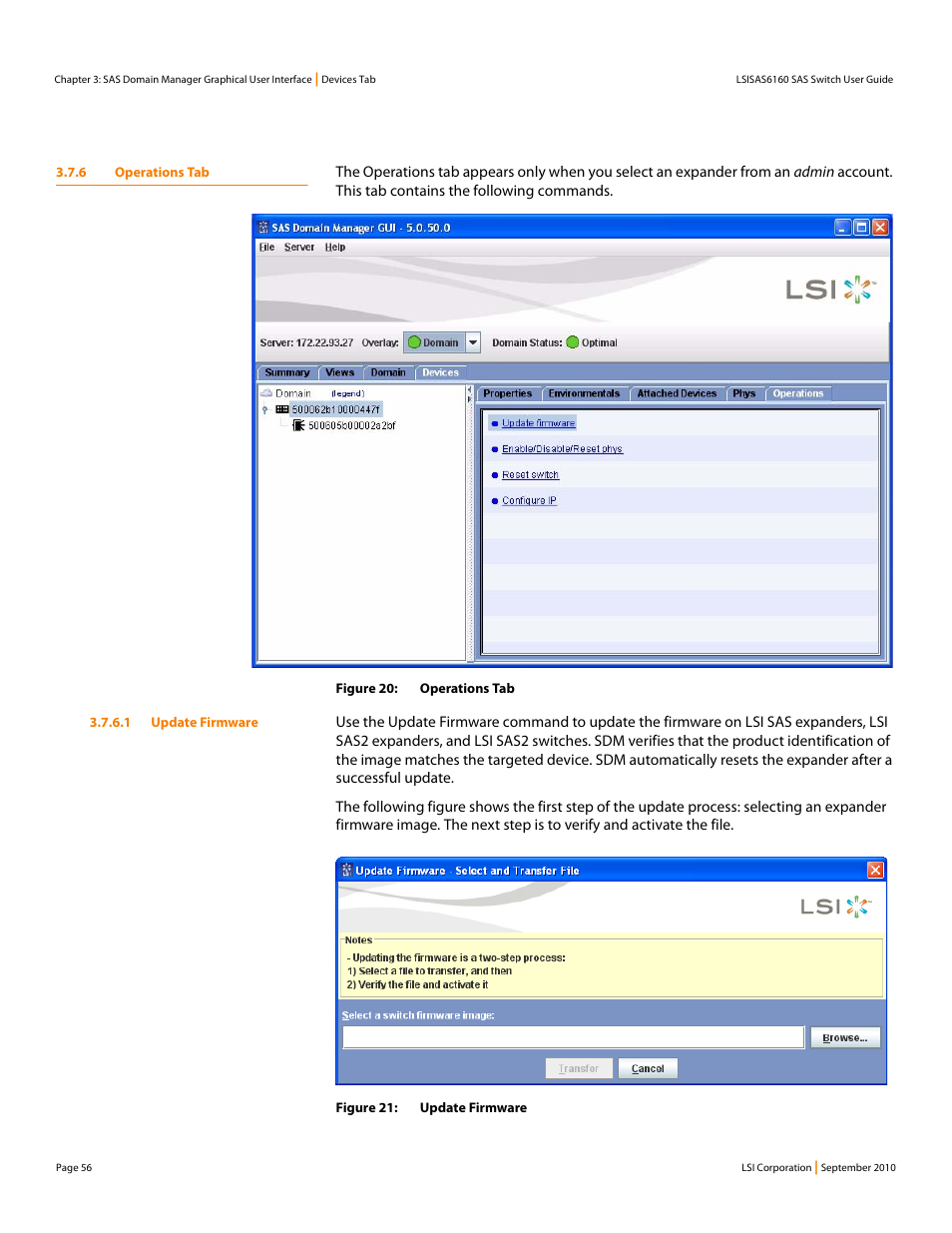 6 operations tab, 1 update firmware | LSI SAS6160 User Manual | Page 56 / 76