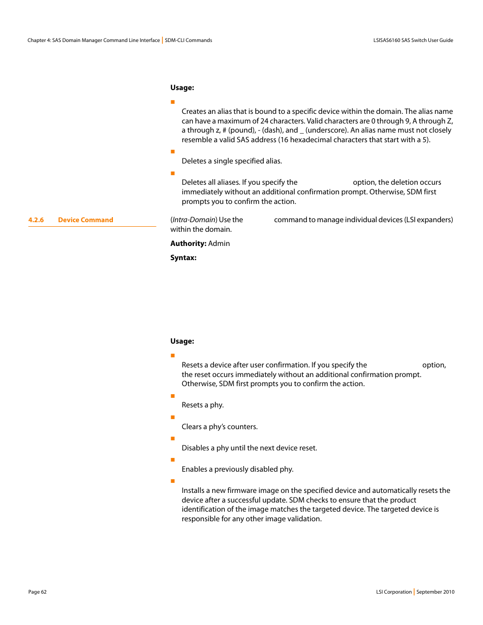 6 device command | LSI SAS6160 User Manual | Page 62 / 76