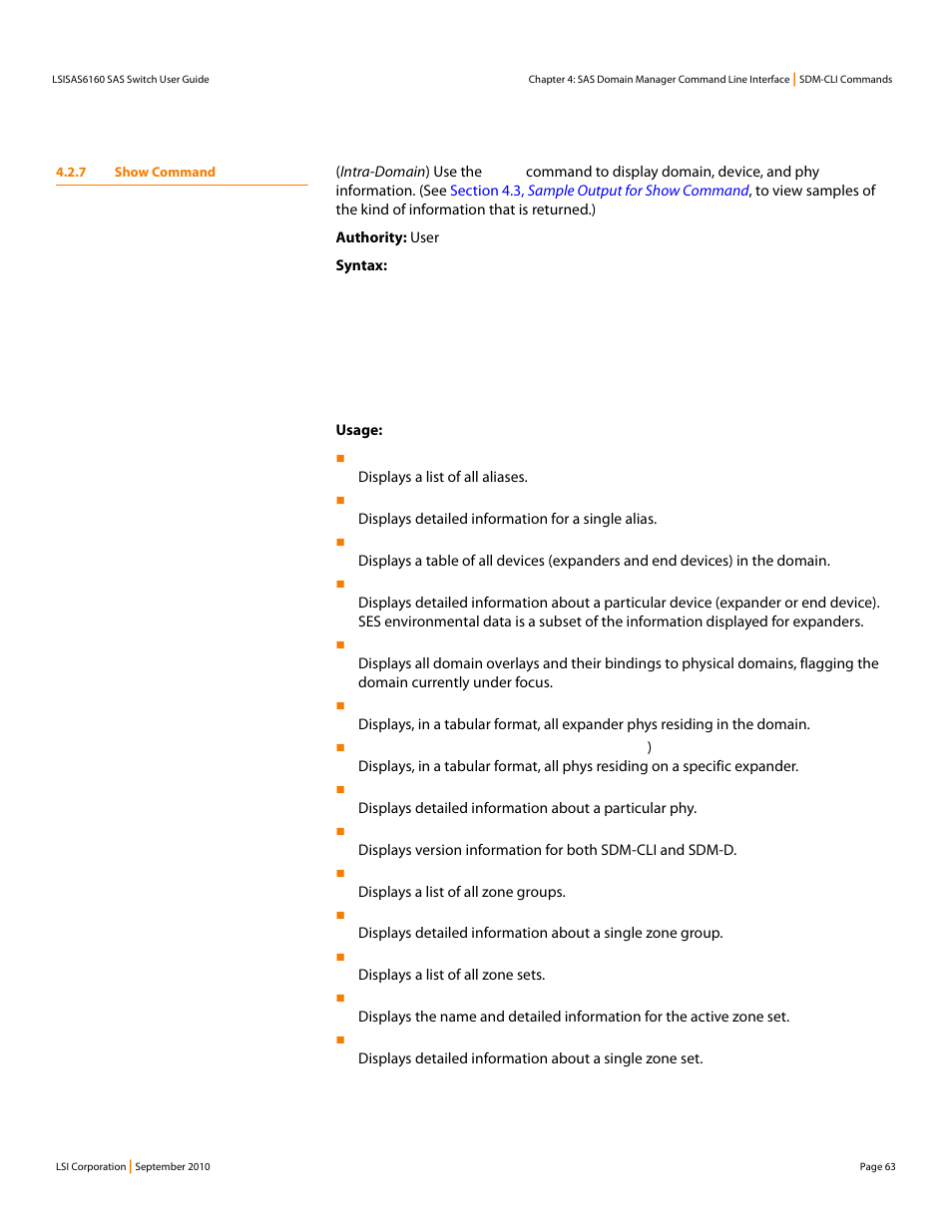 7 show command | LSI SAS6160 User Manual | Page 63 / 76