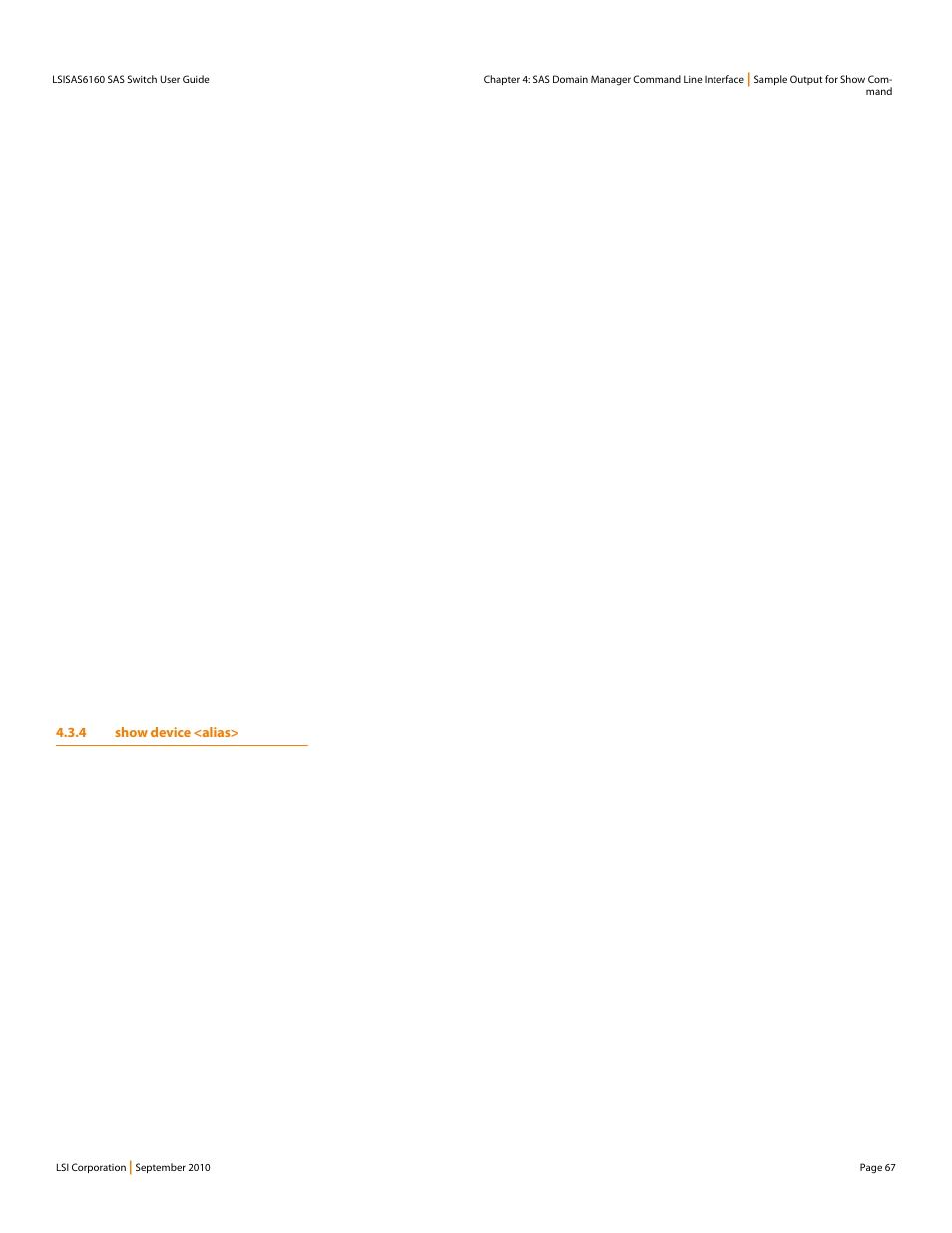 4 show device <alias | LSI SAS6160 User Manual | Page 67 / 76