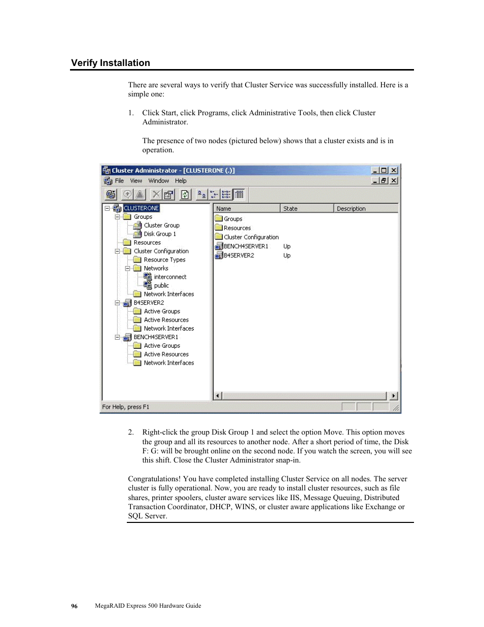 Verify installation | LSI MegaRAID Express 500 User Manual | Page 110 / 148