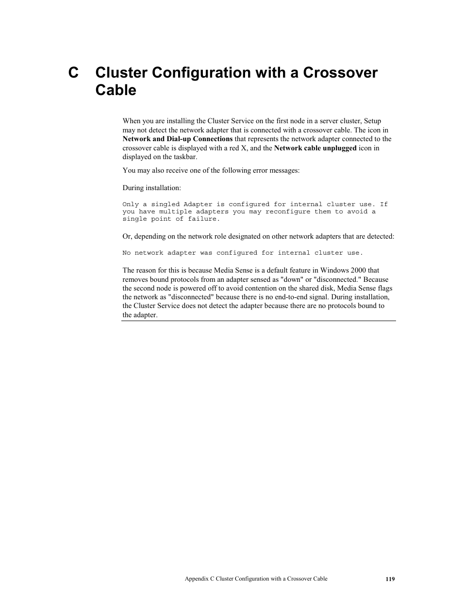 C cluster configuration with a crossover cable, Cluster configuration with a crossover cable | LSI MegaRAID Express 500 User Manual | Page 133 / 148