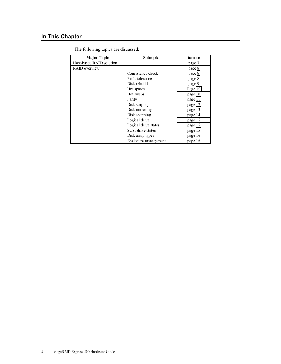 In this chapter | LSI MegaRAID Express 500 User Manual | Page 20 / 148