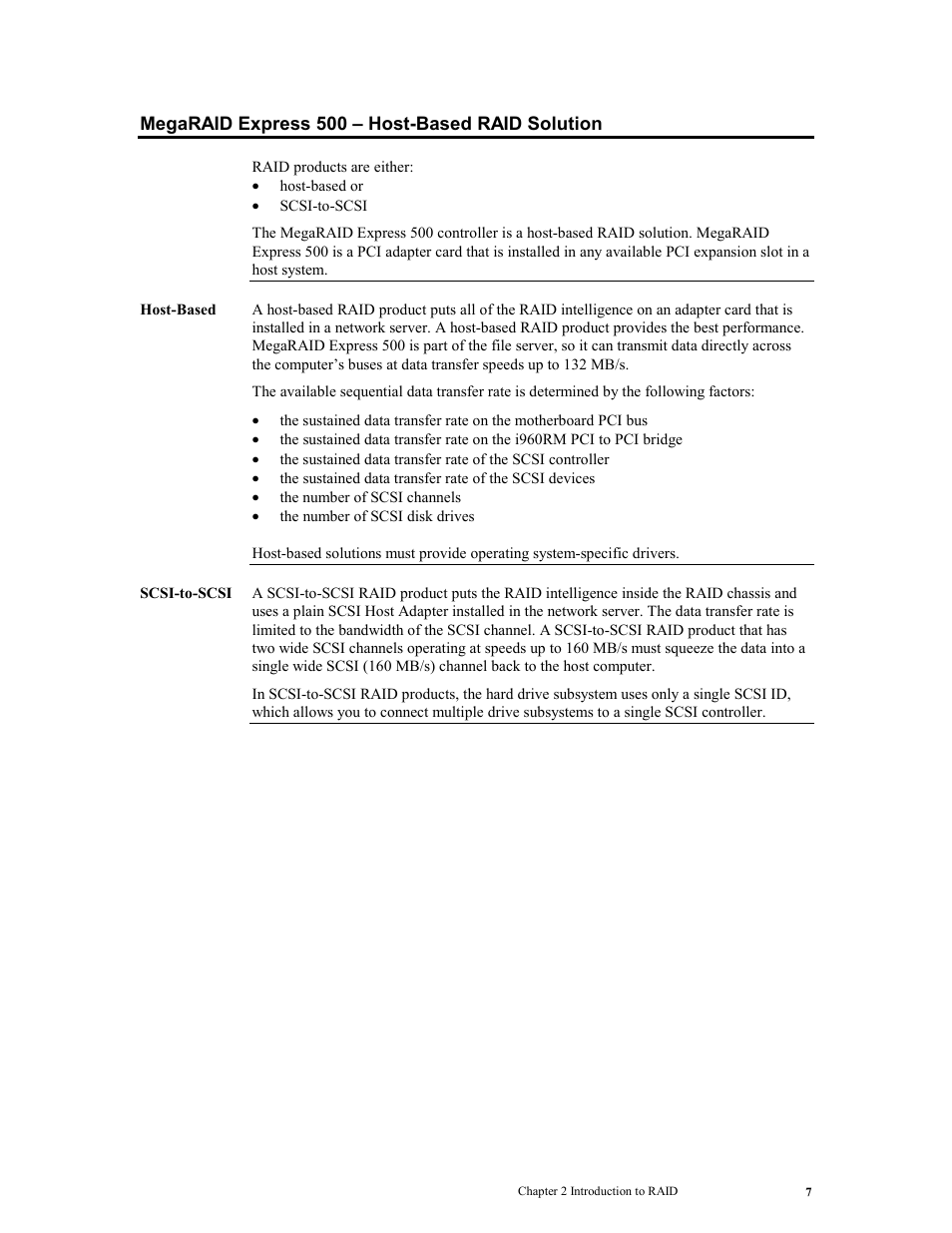 Megaraid express 500 – host-based raid solution, Age 7 | LSI MegaRAID Express 500 User Manual | Page 21 / 148