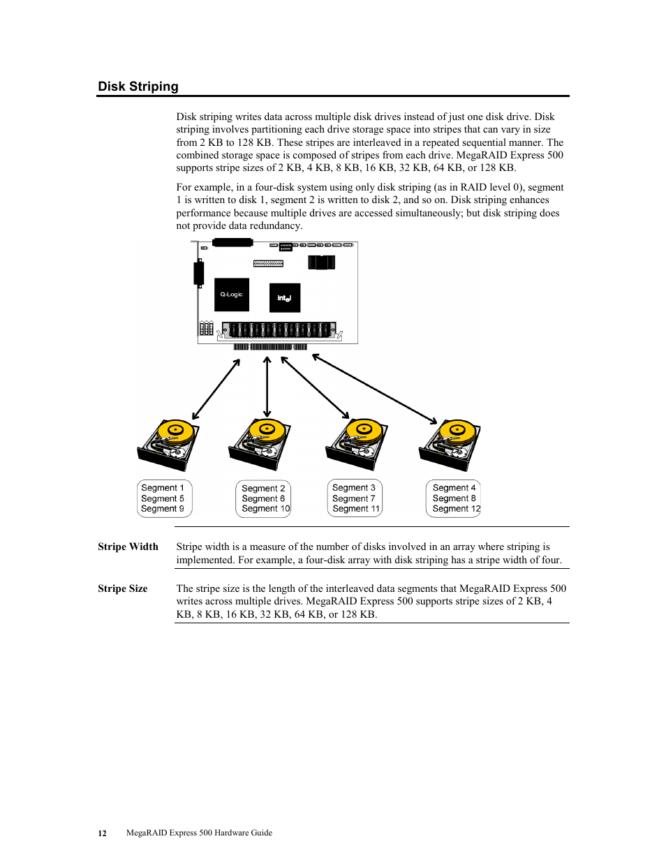 Disk striping | LSI MegaRAID Express 500 User Manual | Page 26 / 148