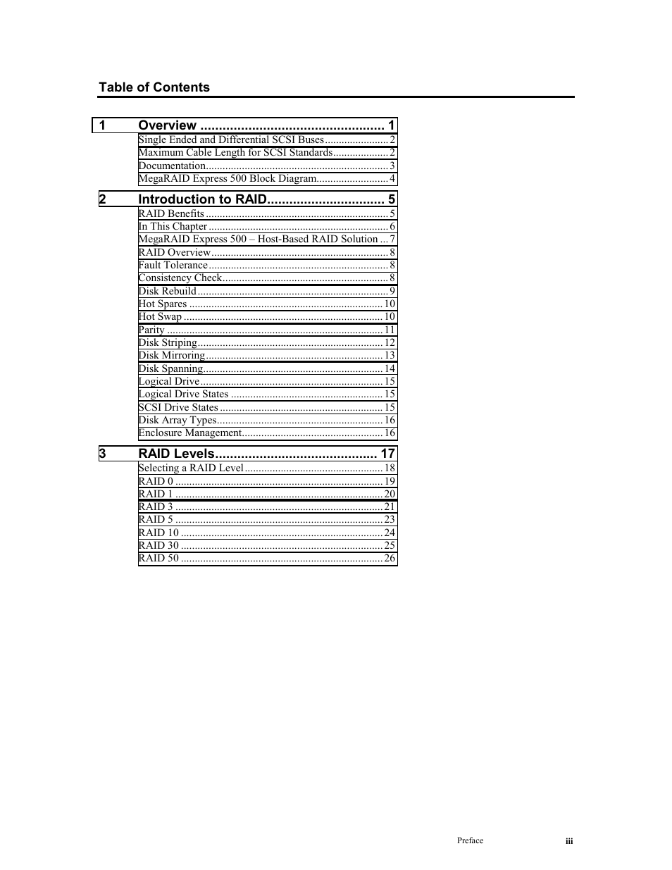 LSI MegaRAID Express 500 User Manual | Page 3 / 148