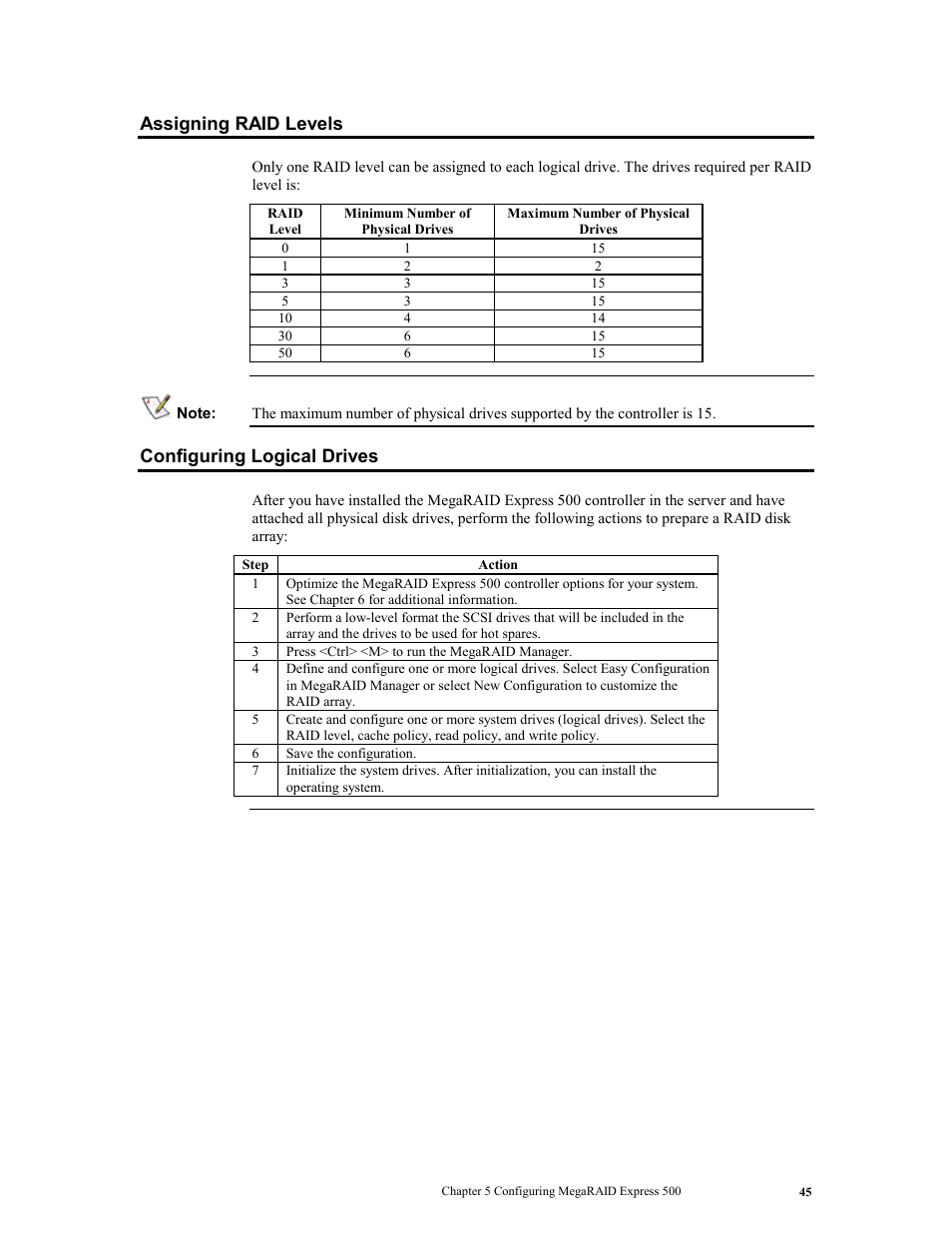 Assigning raid levels, Configuring logical drives, Assigning raid levels configuring logical drives | LSI MegaRAID Express 500 User Manual | Page 59 / 148