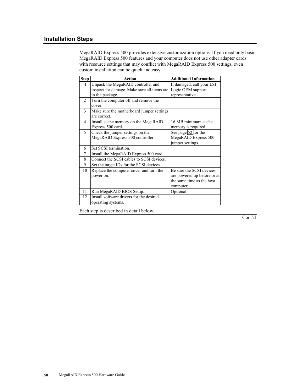 Installation steps | LSI MegaRAID Express 500 User Manual | Page 64 / 148