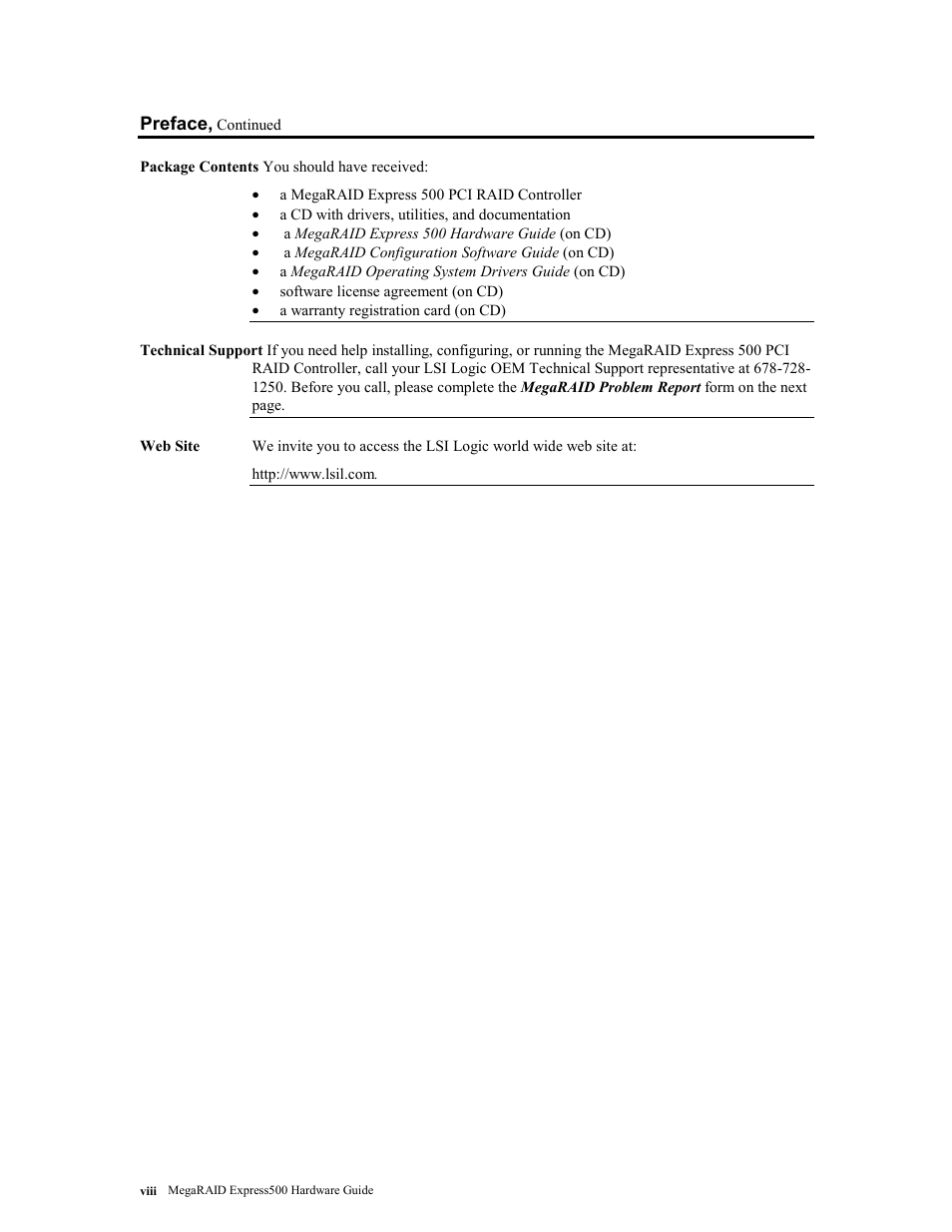 LSI MegaRAID Express 500 User Manual | Page 8 / 148