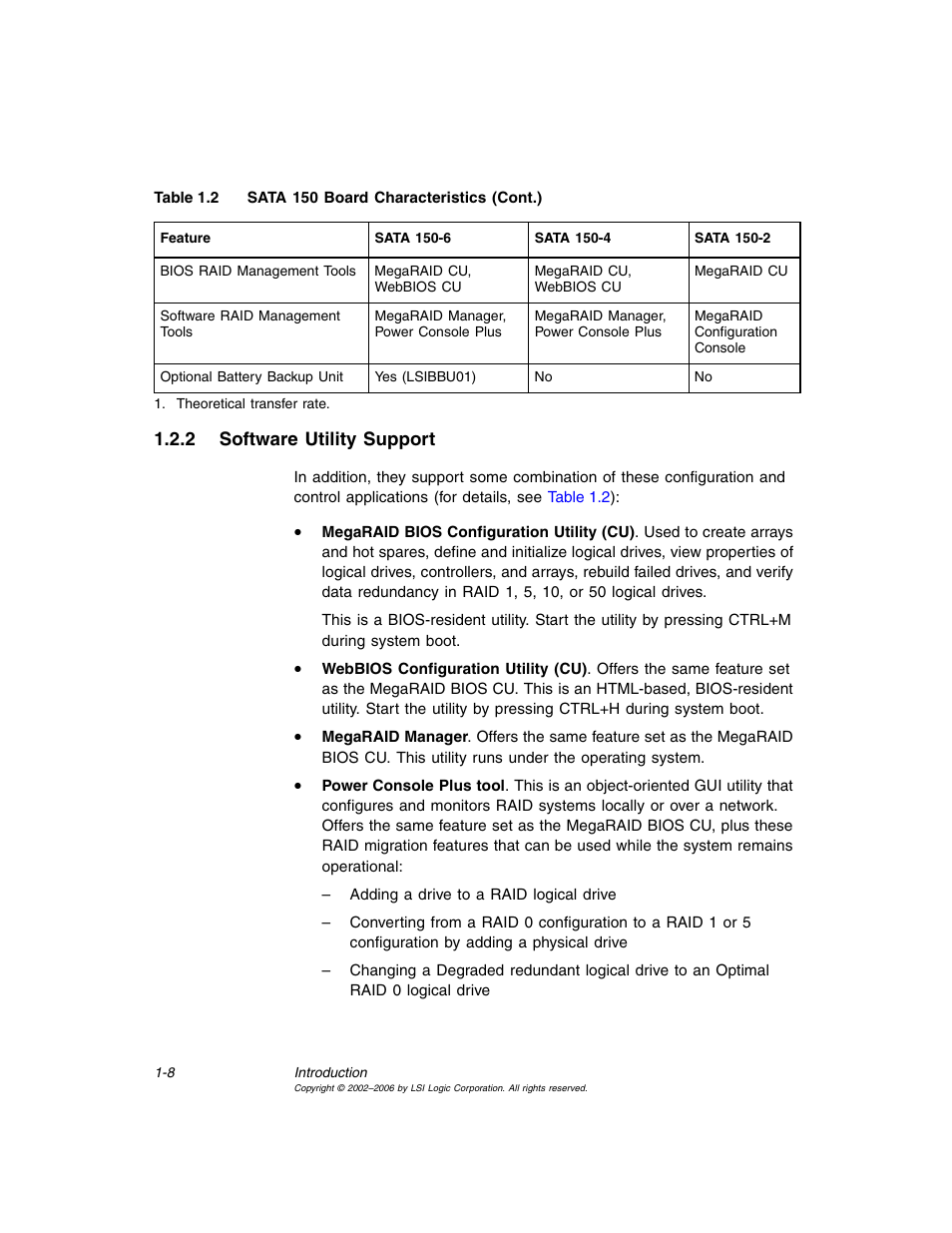 2 software utility support, Software utility support | LSI SATA 150 User Manual | Page 22 / 48